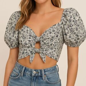 Intermix Puff Sleeve Tie Front Crop Top Paisley Floral Print Size 0
